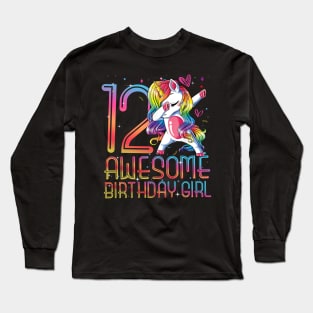 12th Birthday Girl 12 Years Old Awesome Unicorn Dabbing Bday Long Sleeve T-Shirt